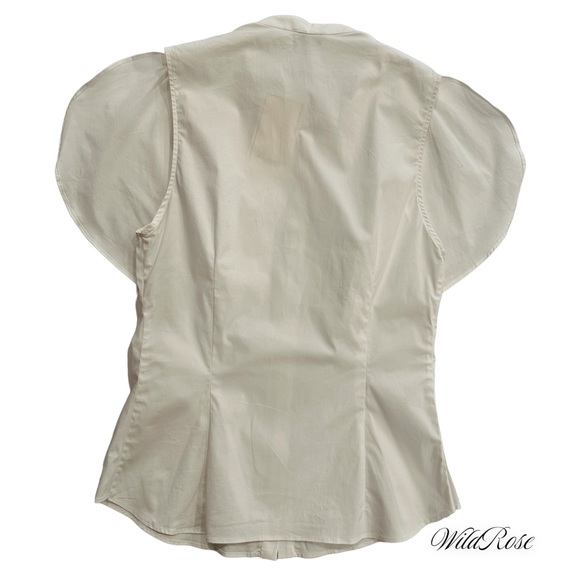 TEMPERLEY LONDON WHITE COTTON BUTTON UP BLOUSE FLARED SHOULDERS SZ 8 FITS US 4 - Picture 10 of 16